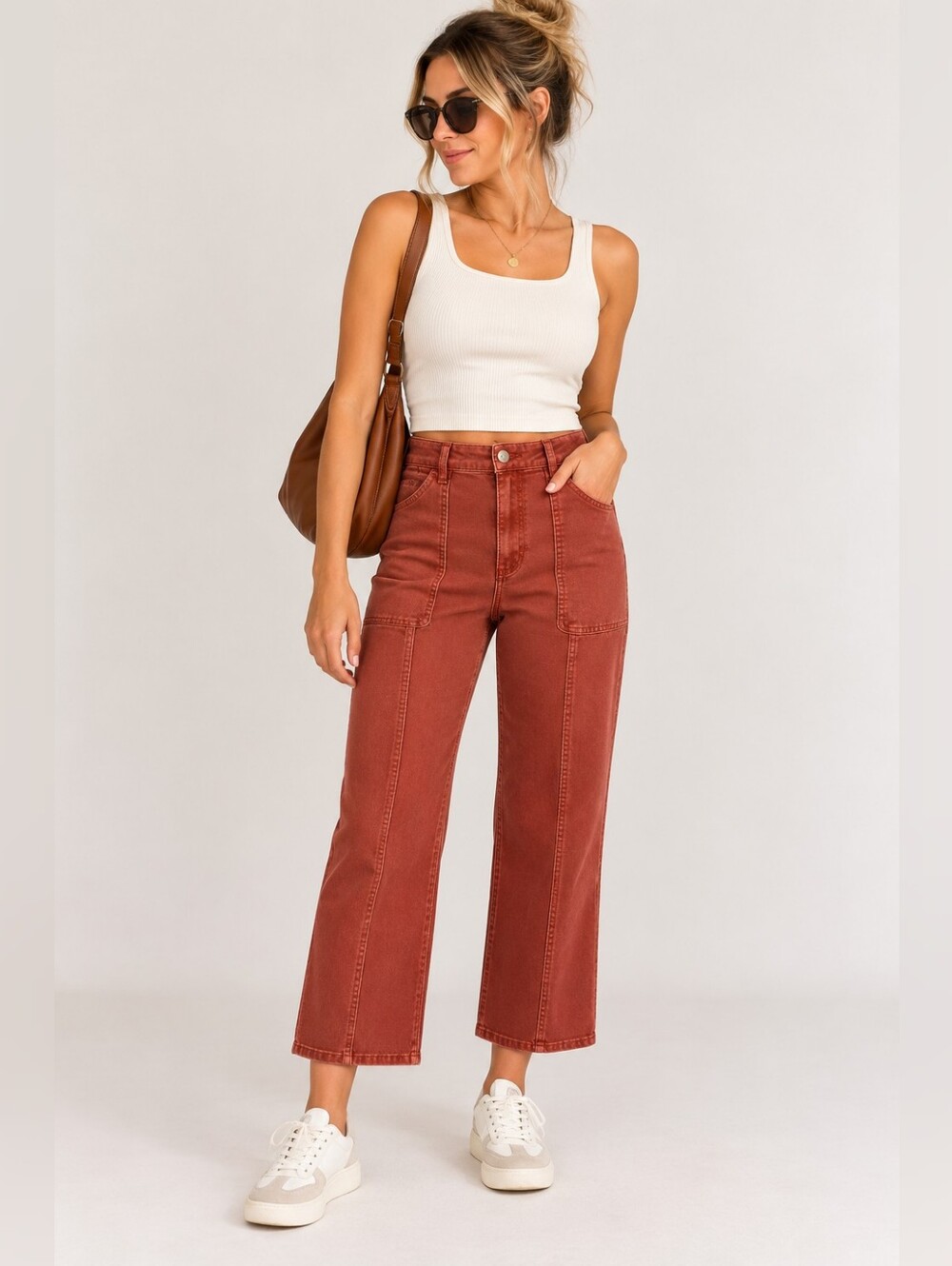 Rolla’s Heidi High Rise Crop Loose Straight Jeans 24 Brick Rust Utility Pants